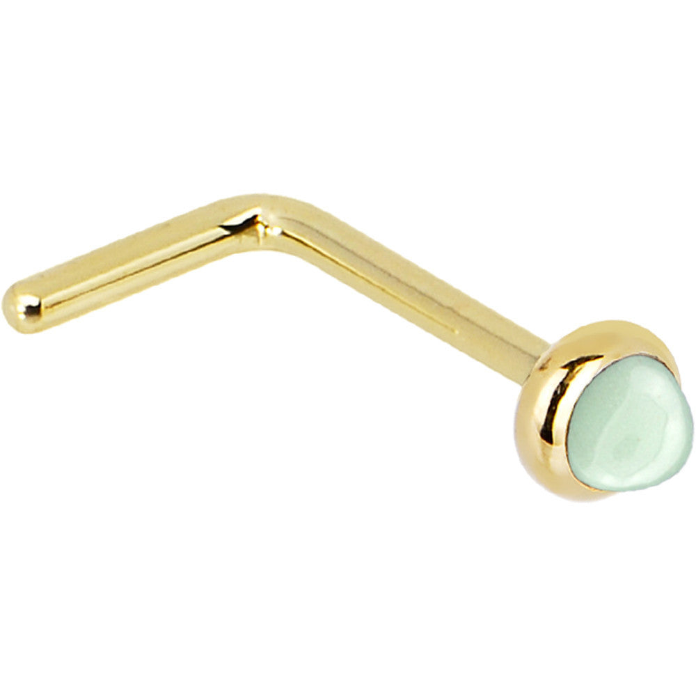 Solid 14K Yellow Gold 2mm Aventurine Quartz Nose Ring