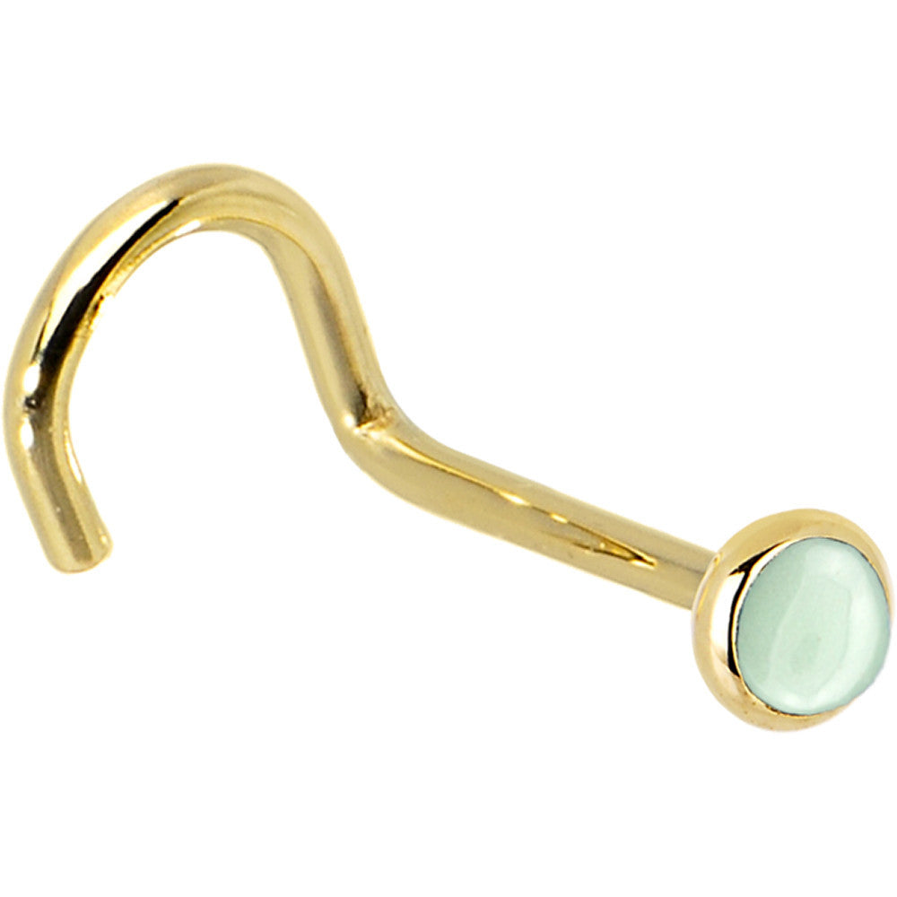 Solid 14K Yellow Gold 2mm Aventurine Quartz Nose Ring