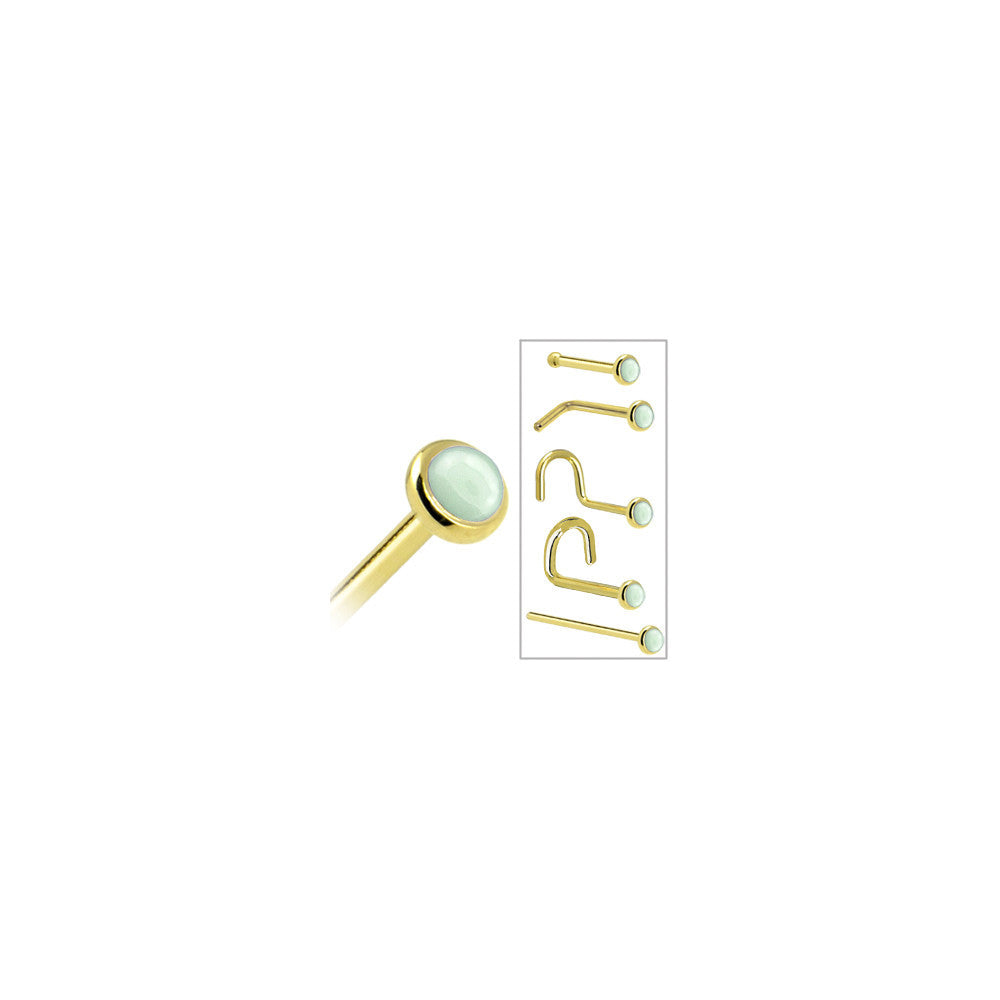 Solid 14K Yellow Gold 2mm Aventurine Quartz Nose Ring