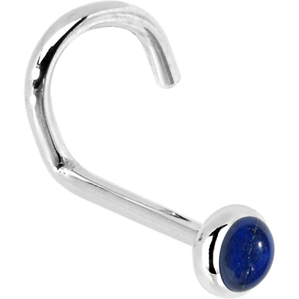Solid 14K White Gold 2mm Lapis Lazuli Straight Nose Ring