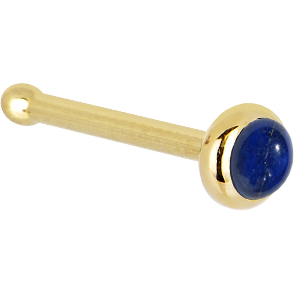 Solid 14K Yellow Gold 2mm Lapis Lazuli Straight Nose Ring