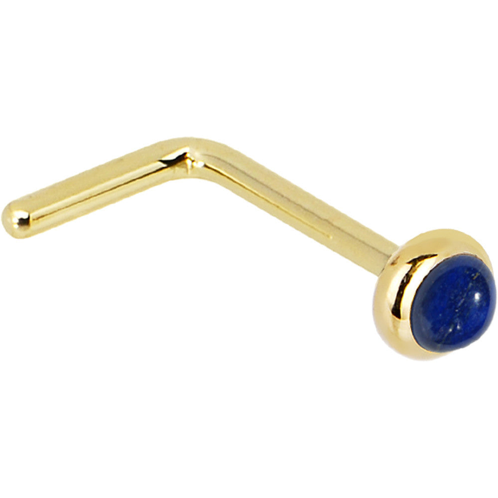 Solid 14K Yellow Gold 2mm Lapis Lazuli Straight Nose Ring