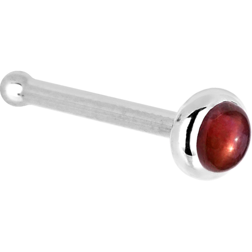 Solid 14K White Gold 2mm Red Garnet Nose Ring
