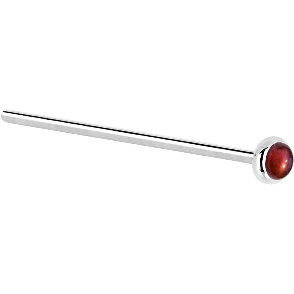 Solid 14K White Gold 2mm Red Garnet Nose Ring