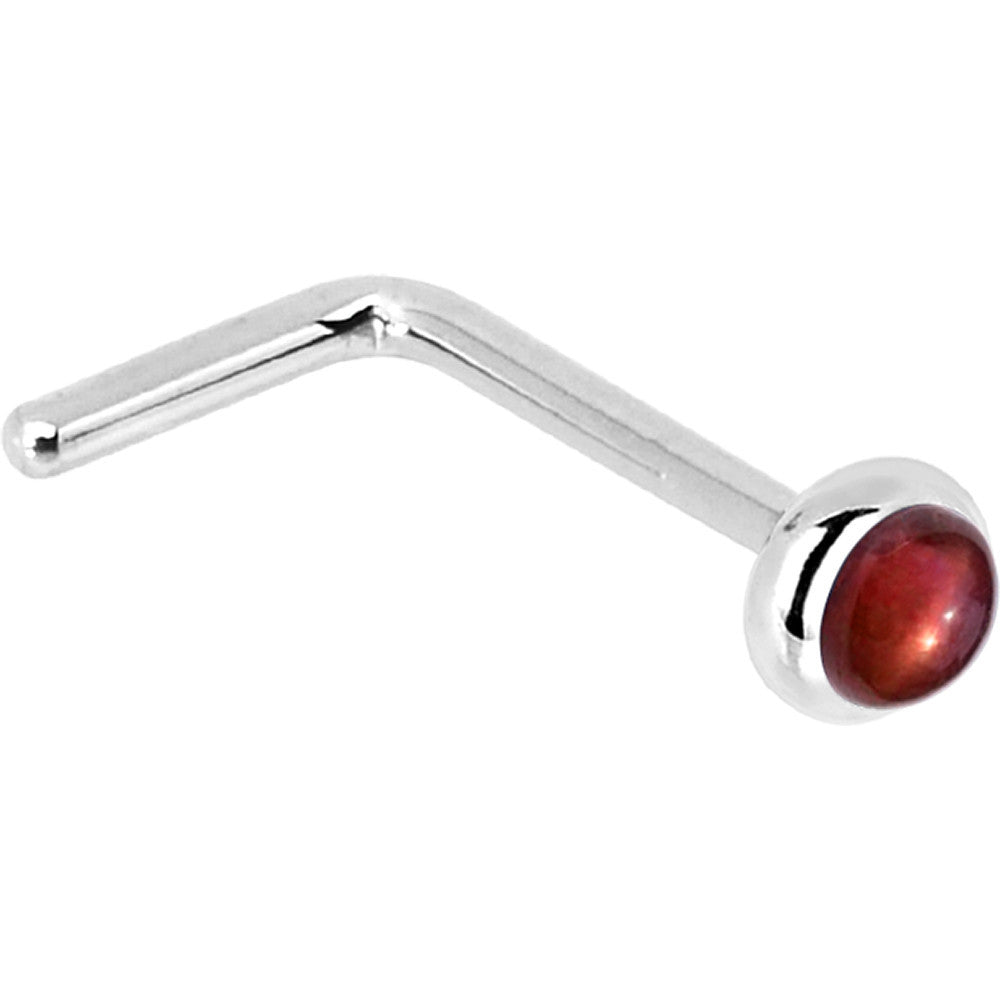 Solid 14K White Gold 2mm Red Garnet Nose Ring