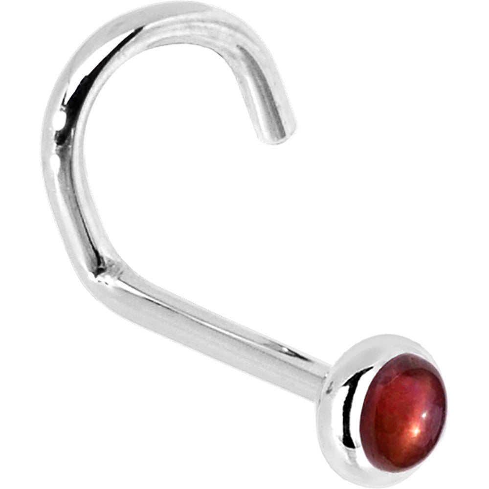 Solid 14K White Gold 2mm Red Garnet Nose Ring