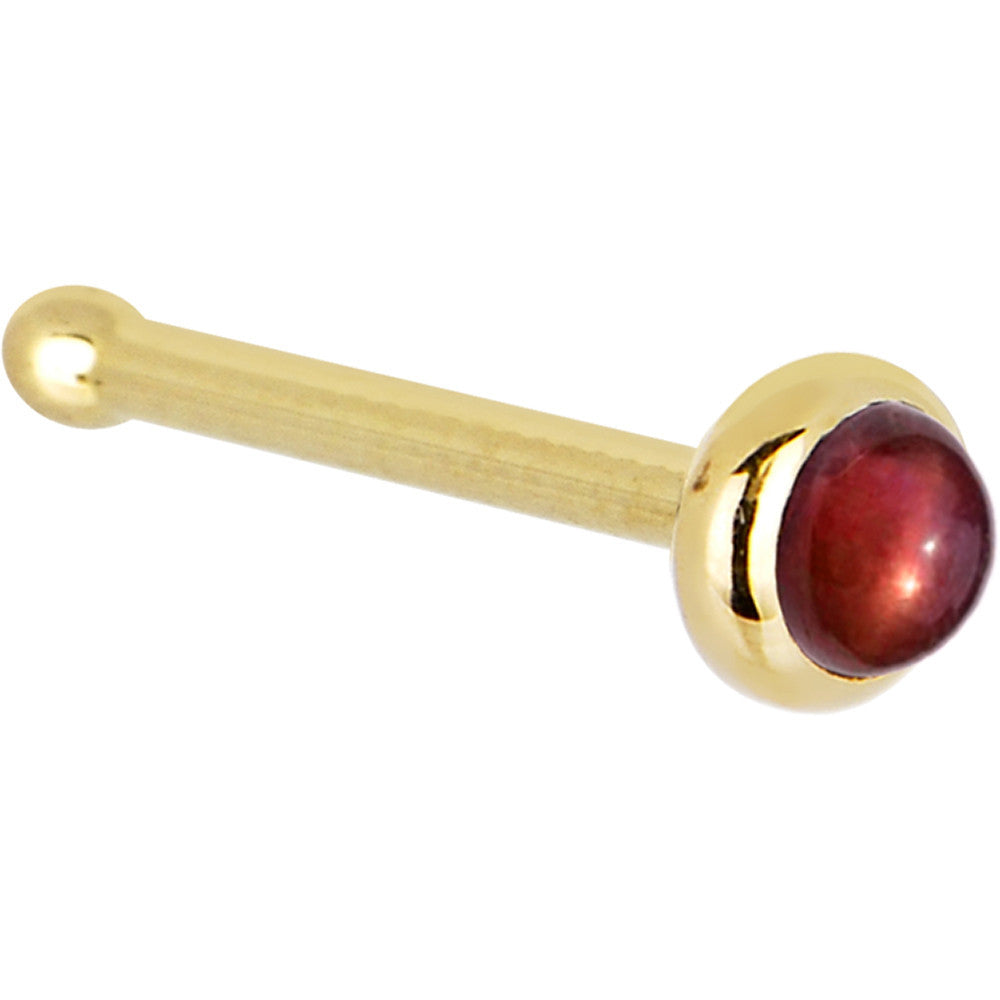 Solid 14K Yellow Gold 2mm Red Garnet Nose Ring