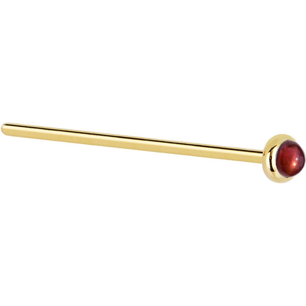 Solid 14K Yellow Gold 2mm Red Garnet Nose Ring