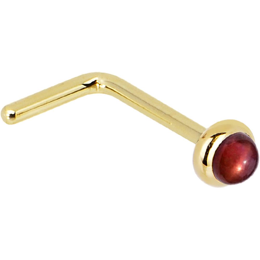 Solid 14K Yellow Gold 2mm Red Garnet Nose Ring