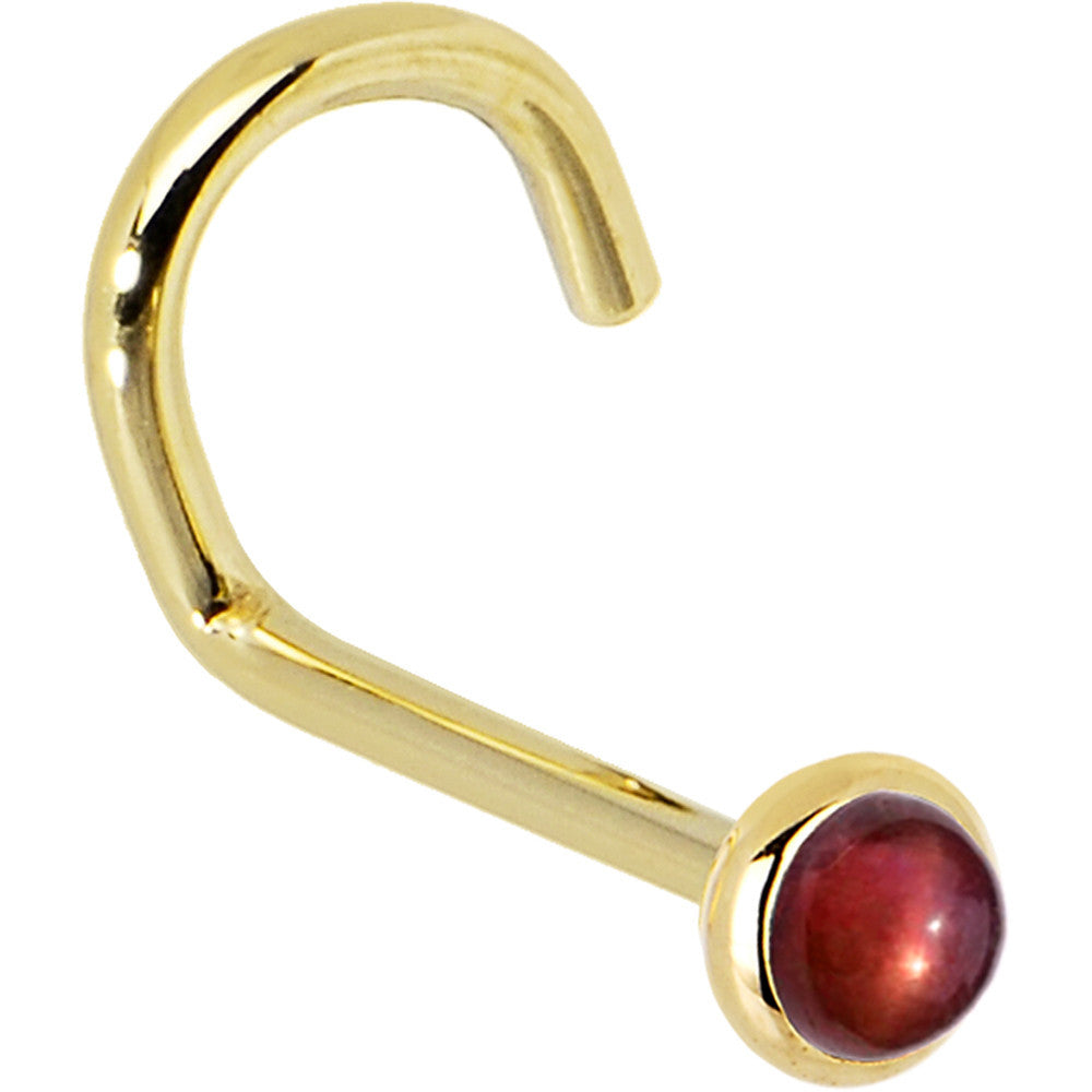 Solid 14K Yellow Gold 2mm Red Garnet Nose Ring