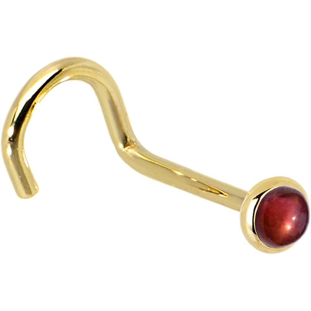 Solid 14K Yellow Gold 2mm Red Garnet Nose Ring