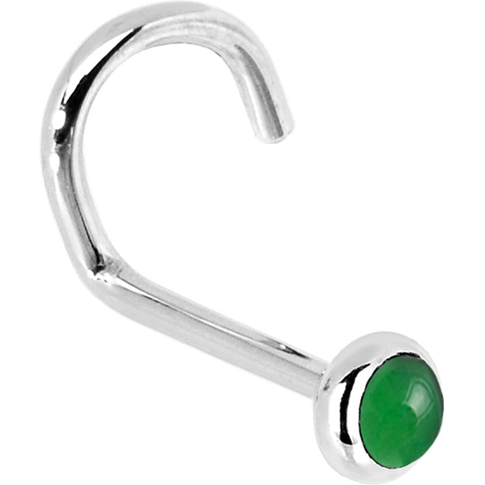 Solid 14K White Gold 2mm Jade Nose Ring