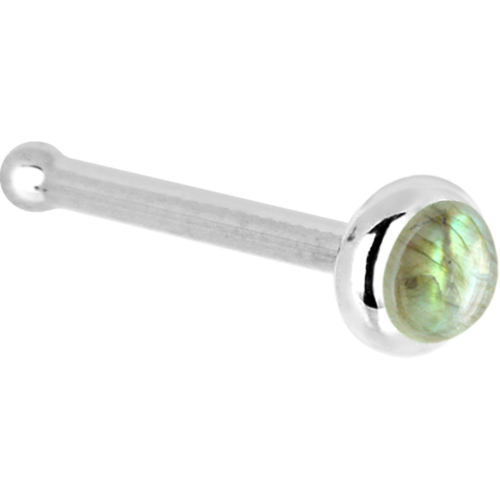 Solid 14K White Gold 2mm Labradorite Nose Ring
