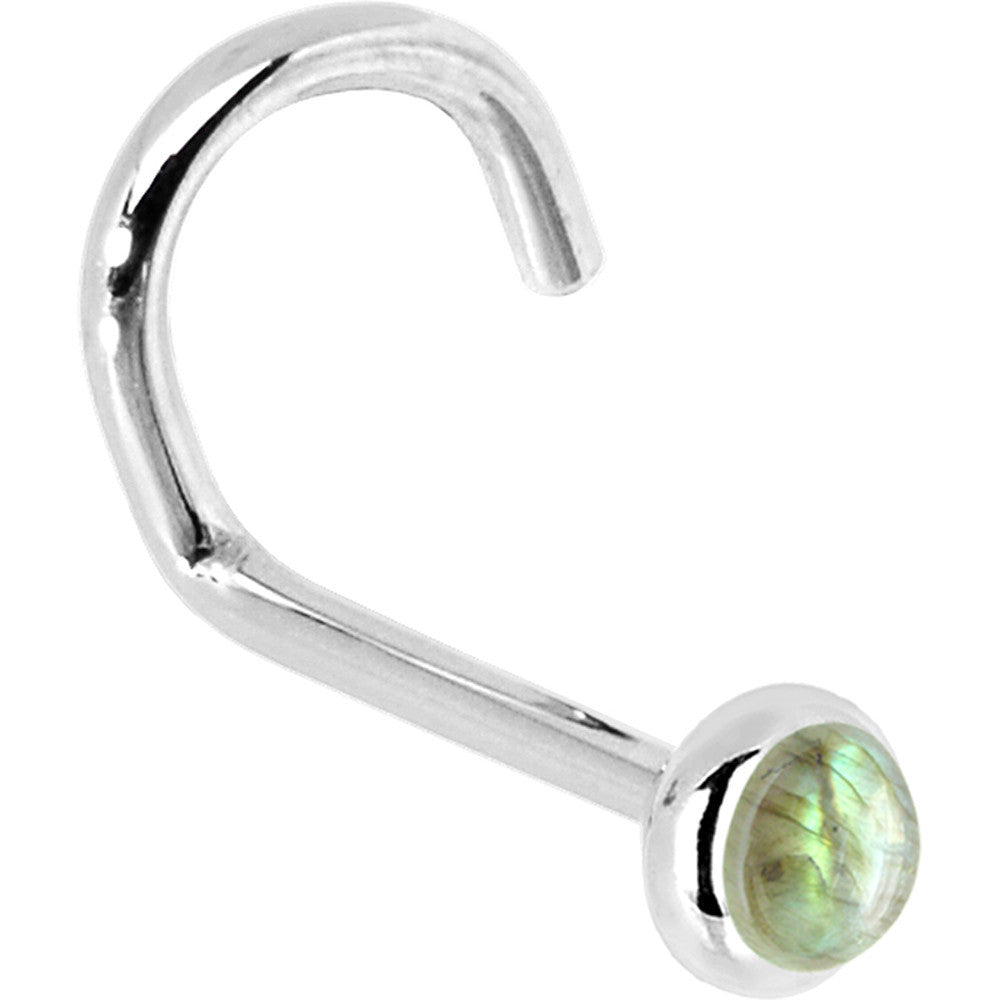 Solid 14K White Gold 2mm Labradorite Nose Ring