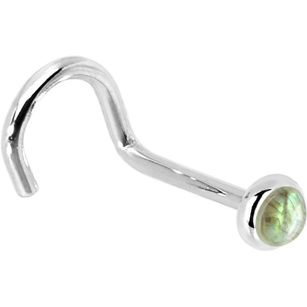 Solid 14K White Gold 2mm Labradorite Nose Ring