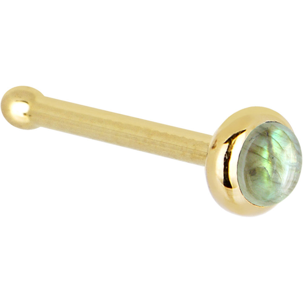 Solid 14K Yellow Gold 2mm Labradorite Nose Ring