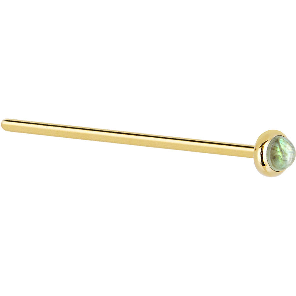 Solid 14K Yellow Gold 2mm Labradorite Nose Ring