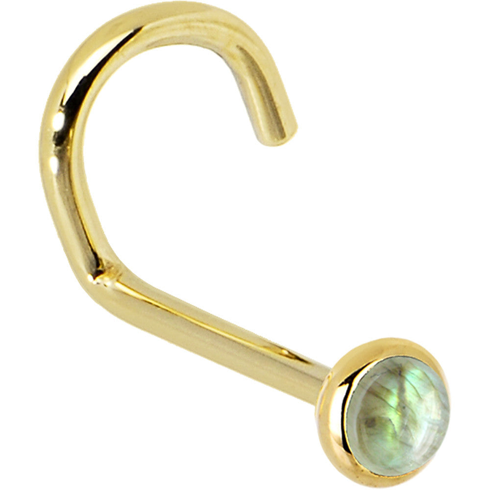 Solid 14K Yellow Gold 2mm Labradorite Nose Ring