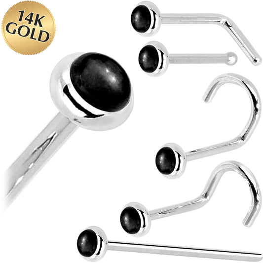 Solid 14K White Gold 2mm Onyx Nose Ring
