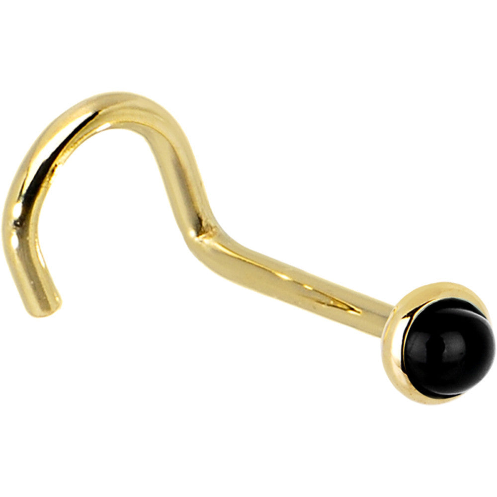 Solid 14K Yellow Gold 2mm Onyx Nose Ring