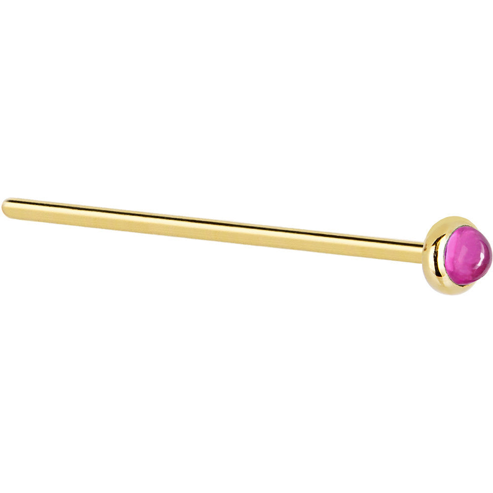 Solid 14K Yellow Gold 2mm Pink Tourmaline Nose Ring