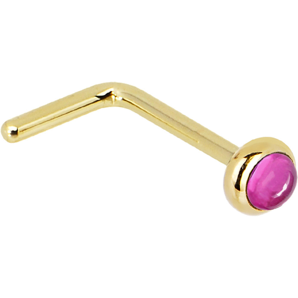 Solid 14K Yellow Gold 2mm Pink Tourmaline Nose Ring