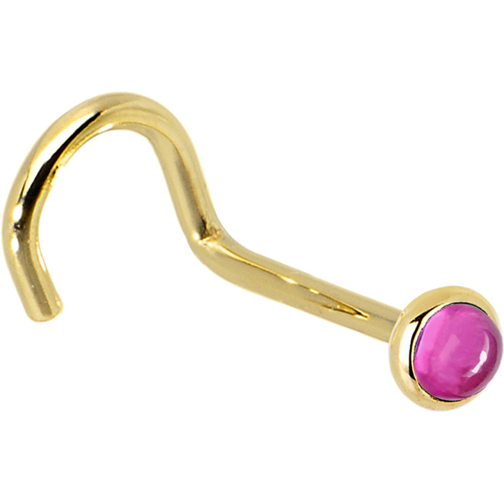 Solid 14K Yellow Gold 2mm Pink Tourmaline Nose Ring