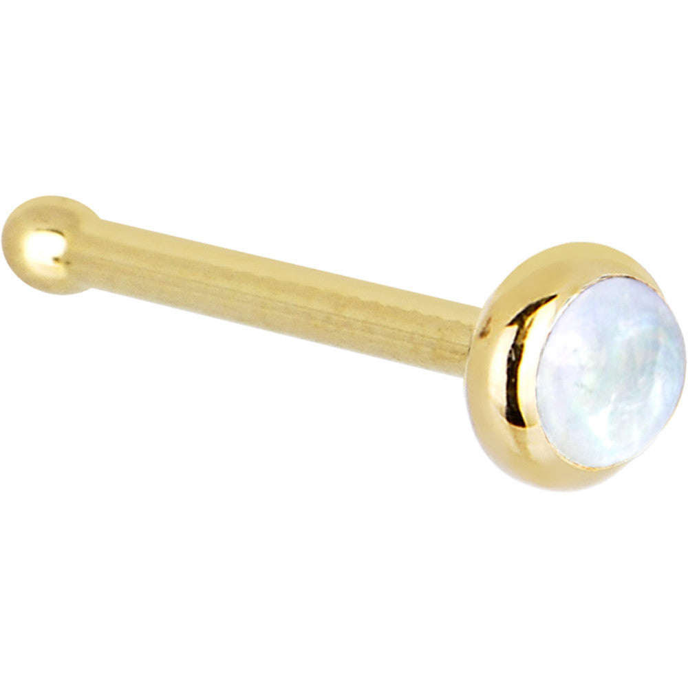 Solid 14K Yellow Gold 2mm Rainbow Moonstone Nose Ring