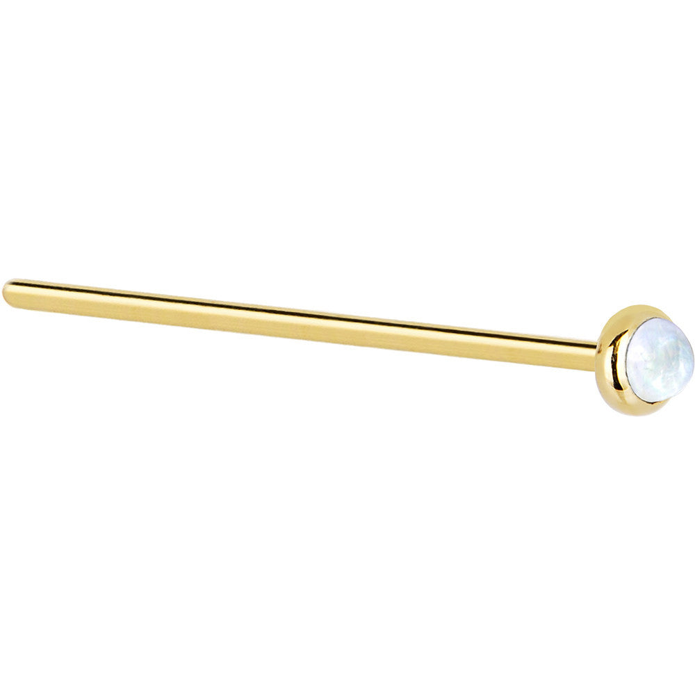 Solid 14K Yellow Gold 2mm Rainbow Moonstone Nose Ring