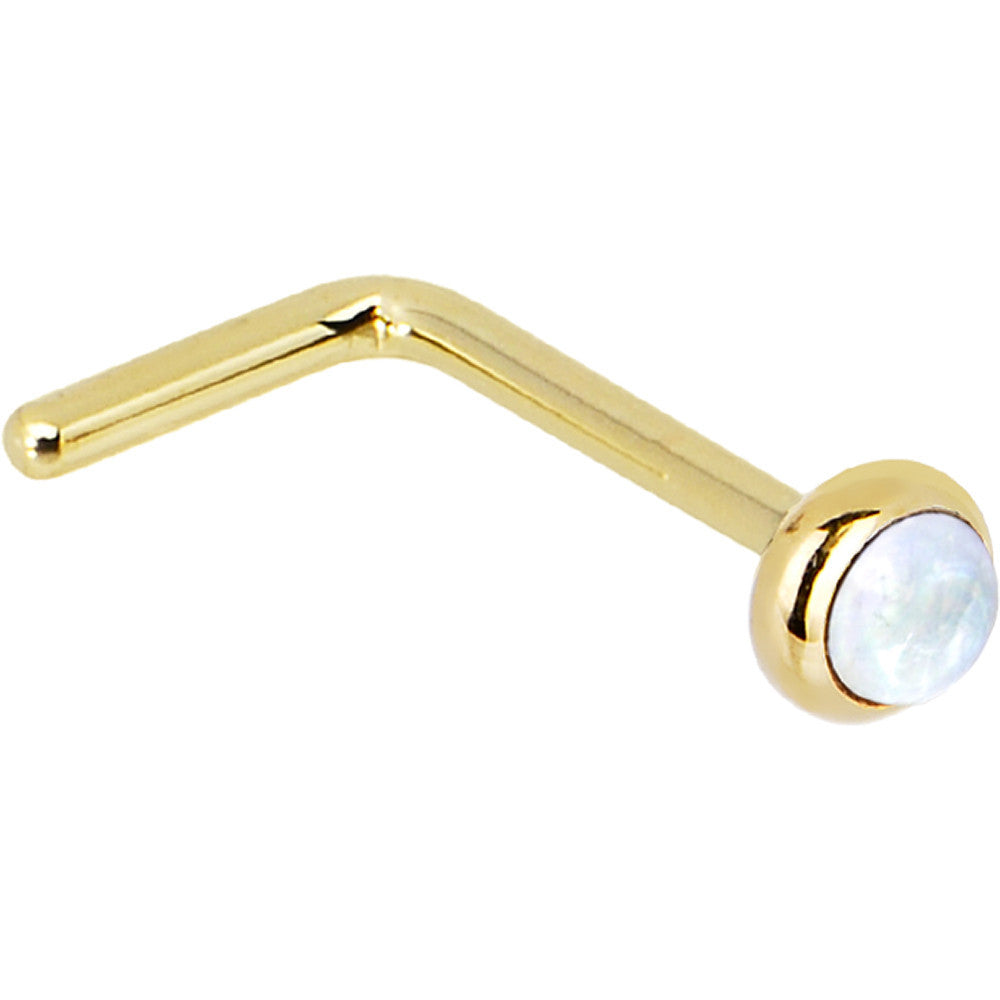 Solid 14K Yellow Gold 2mm Rainbow Moonstone Nose Ring