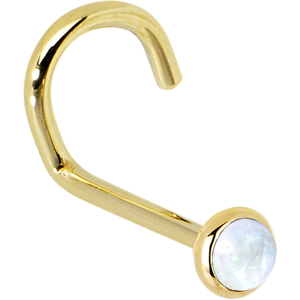 Solid 14K Yellow Gold 2mm Rainbow Moonstone Nose Ring