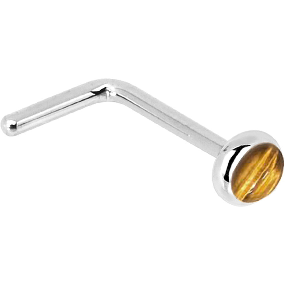 Solid 14K White Gold 2mm Tiger Eye Nose Ring