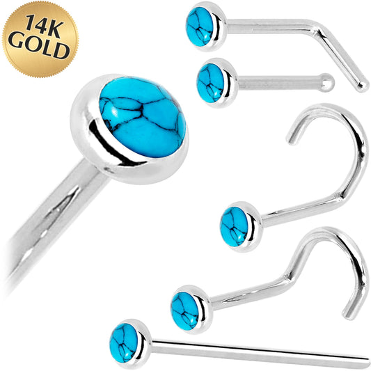 Solid 14K White Gold 2mm Turquoise Nose Ring