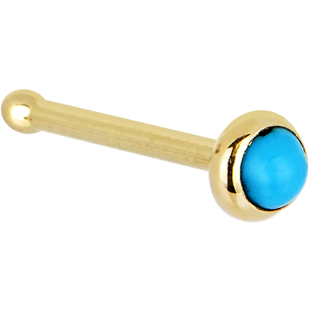 Solid 14K Yellow Gold 2mm Turquoise Nose Ring