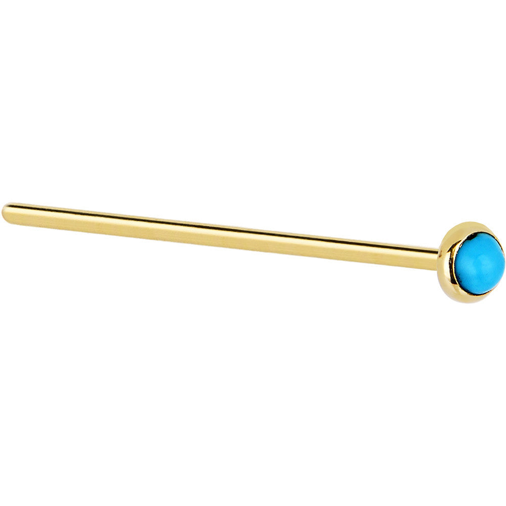 Solid 14K Yellow Gold 2mm Turquoise Nose Ring