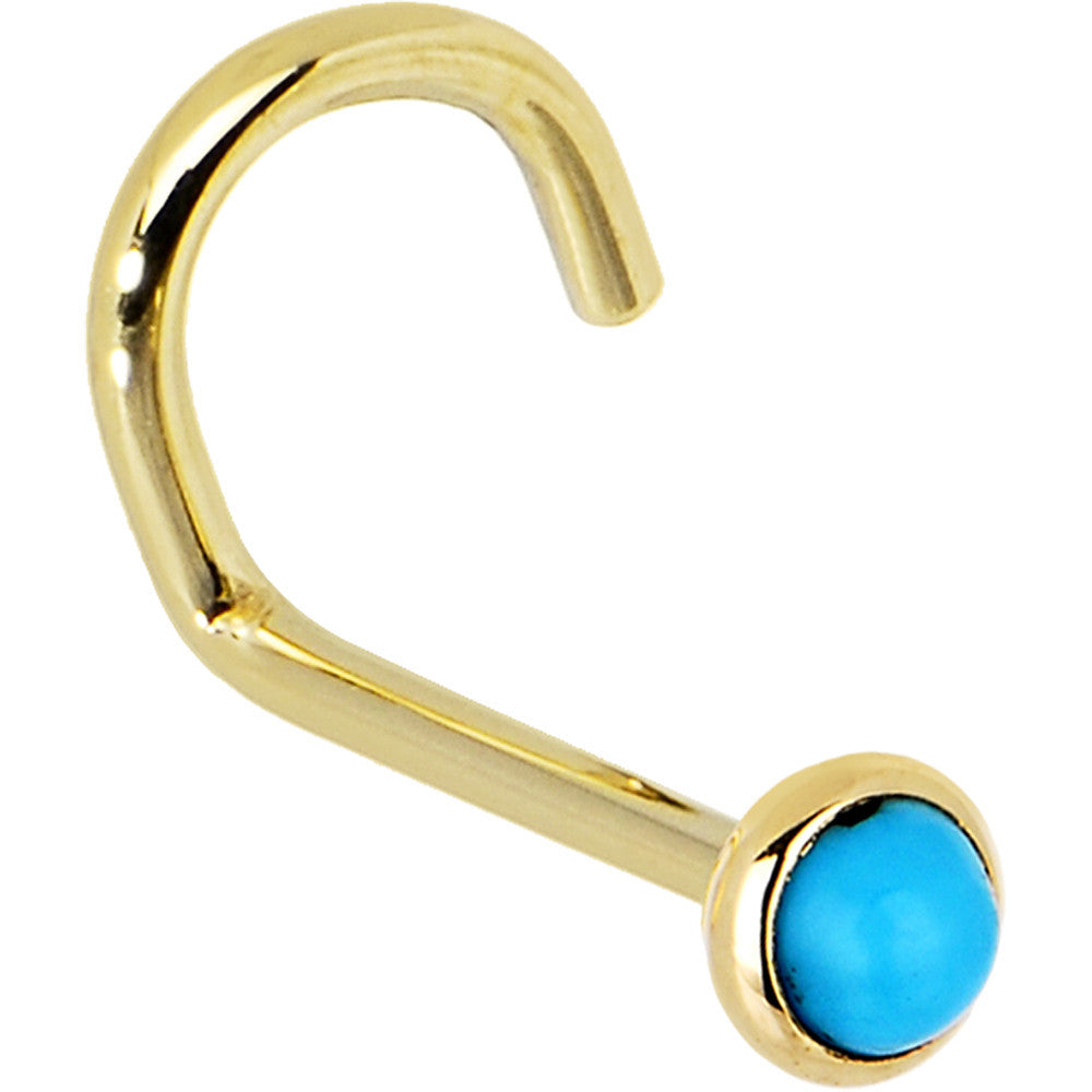 Solid 14K Yellow Gold 2mm Turquoise Nose Ring