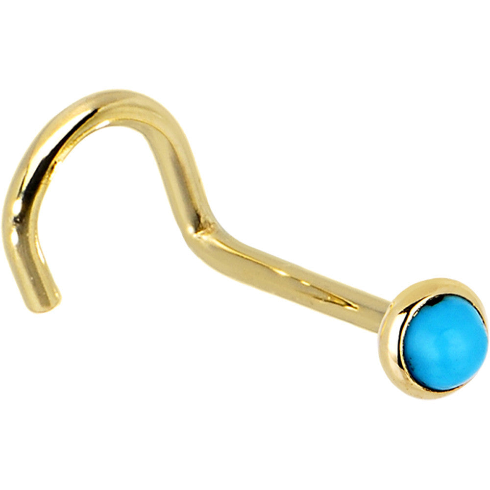 Solid 14K Yellow Gold 2mm Turquoise Nose Ring