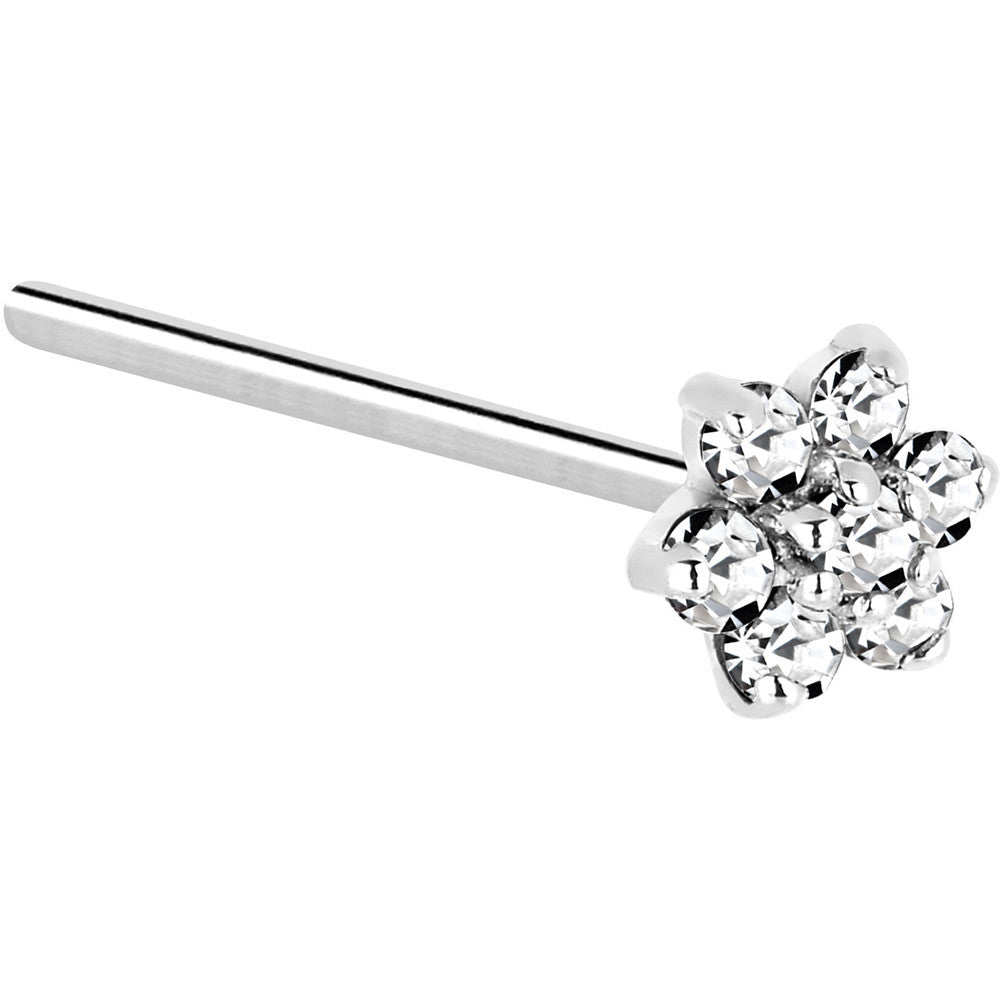 Solid 14K White Gold Clear Cubic Zirconia Flower Nose Ring