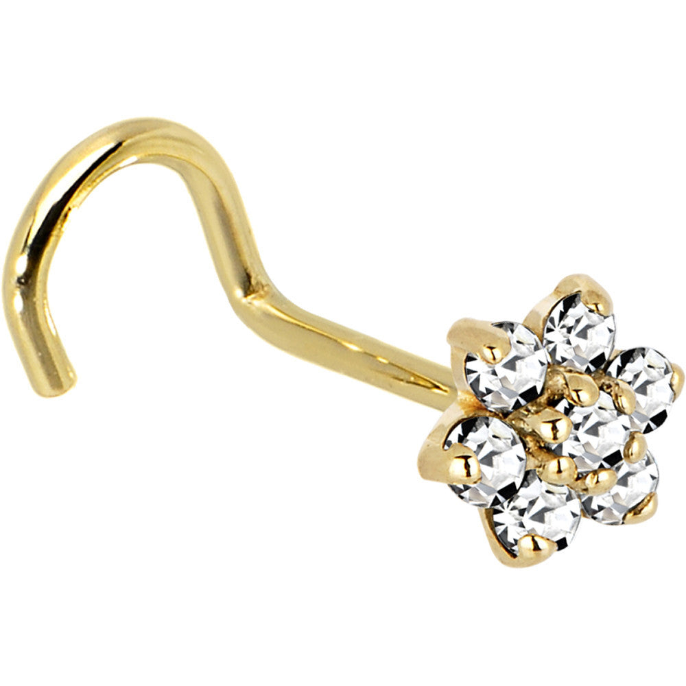 Solid 14K Yellow Gold Clear Cubic Zirconia Flower Nose Ring