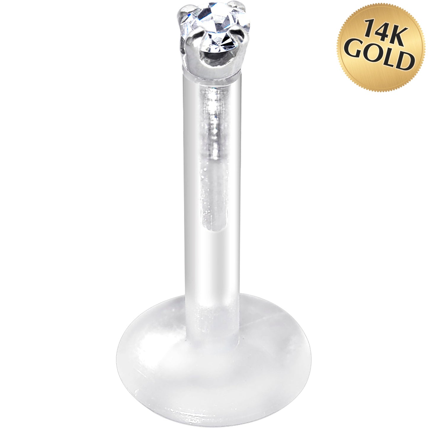 Solid 14K White Gold 1.5mm CZ Bioplast Push in Labret Monroe