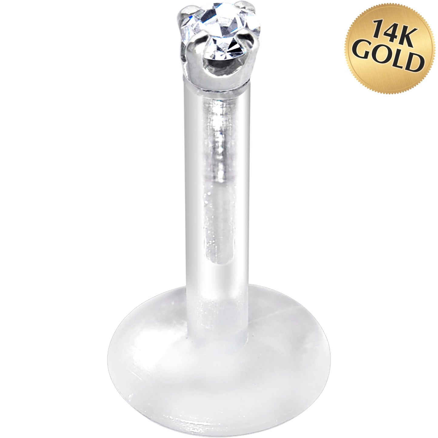 Solid 14K White Gold 1.5mm CZ Bioplast Push in Labret Monroe