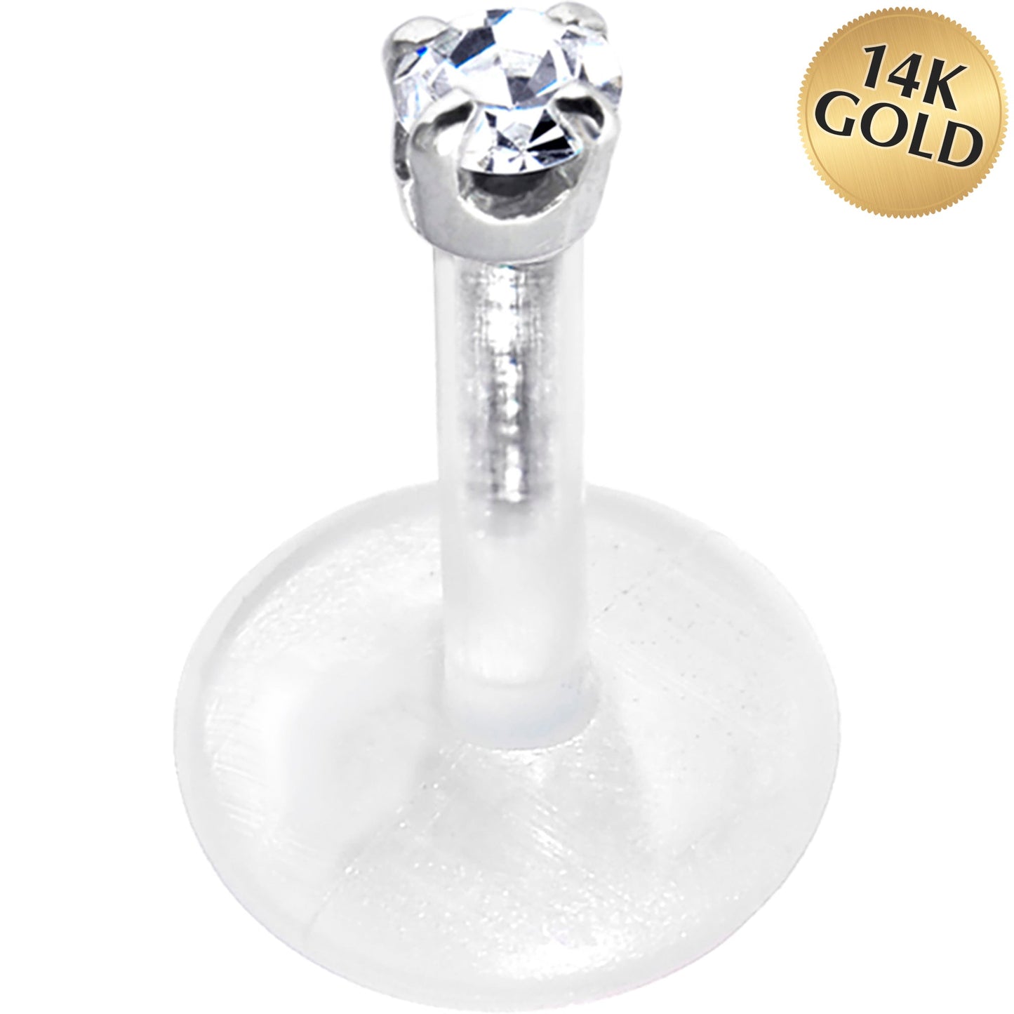 Solid 14K White Gold 1.5mm CZ Bioplast Push in Labret Monroe