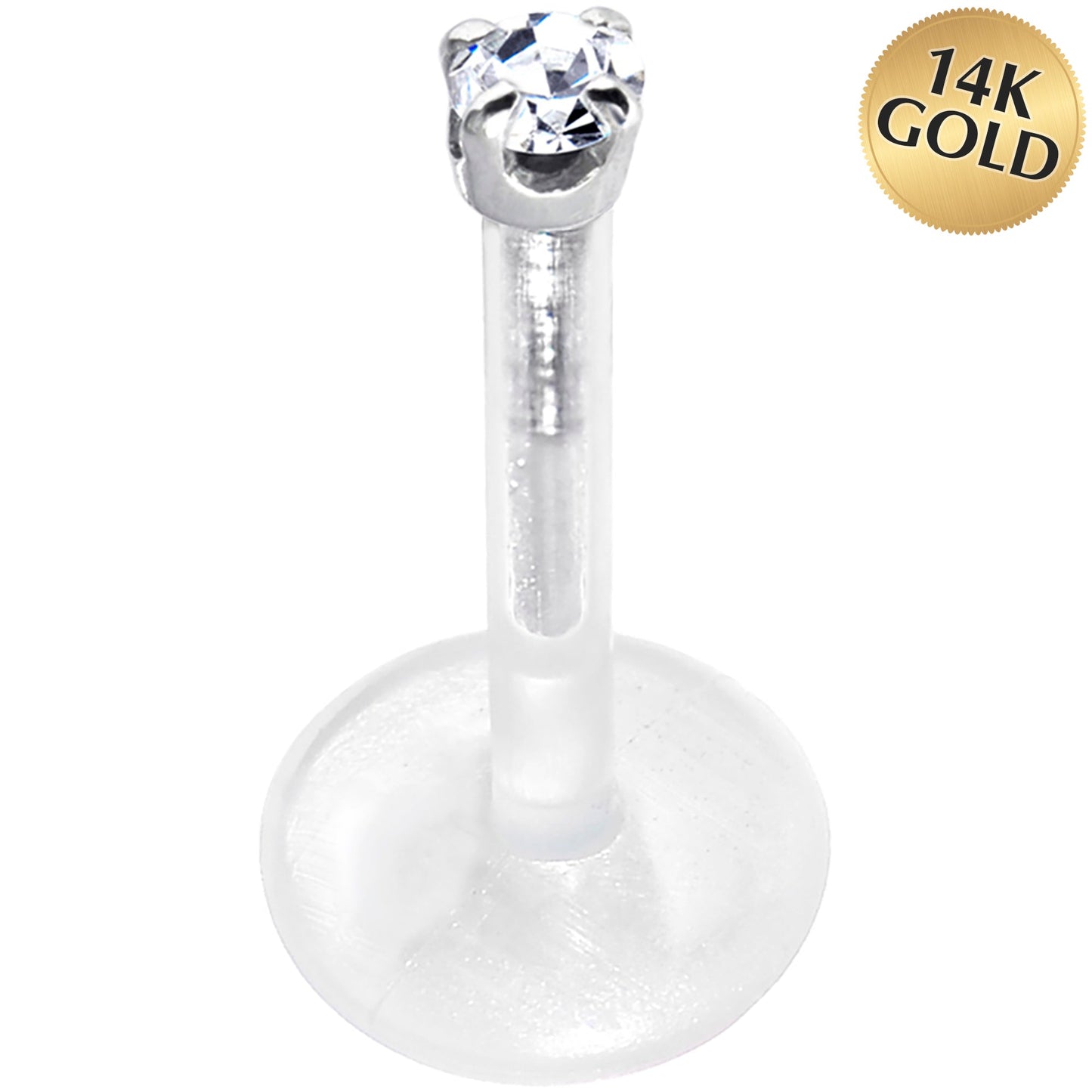 Solid 14K White Gold 1.5mm CZ Bioplast Push in Labret Monroe