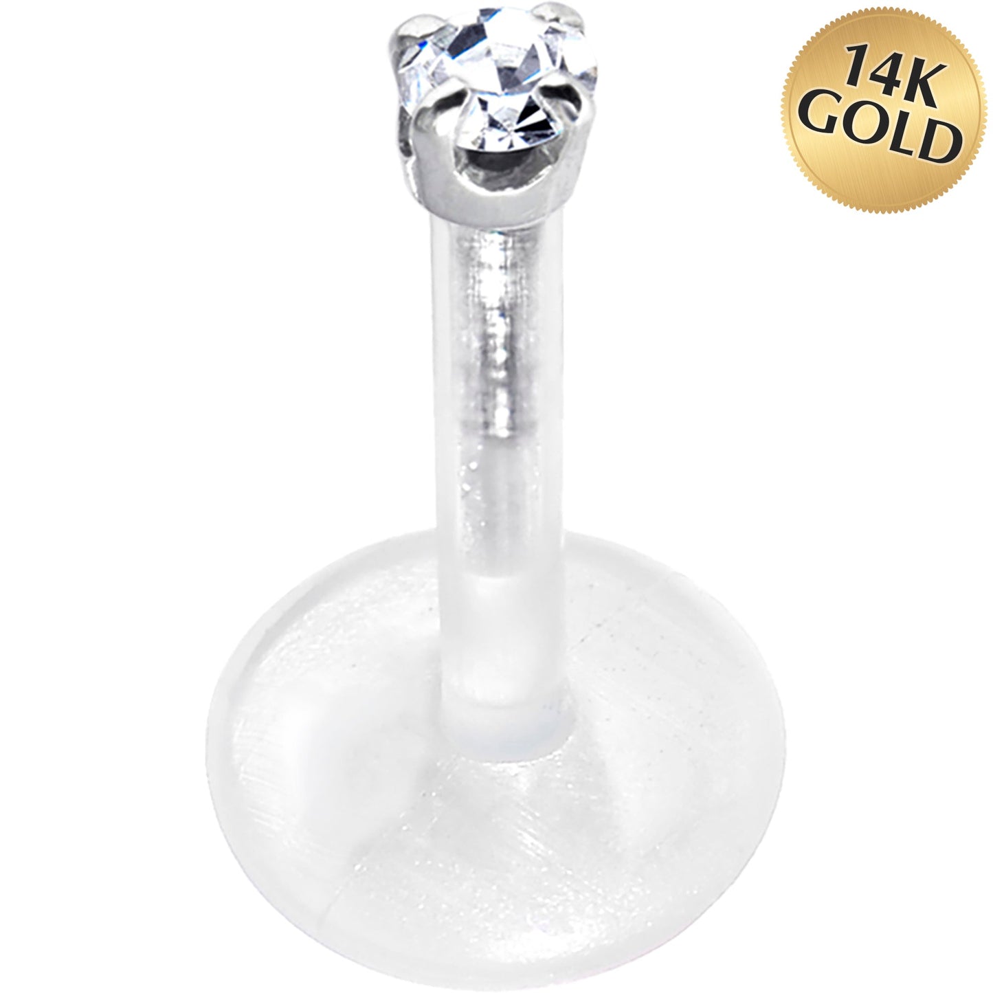 Solid 14K White Gold 1.5mm CZ Bioplast Push in Labret Monroe