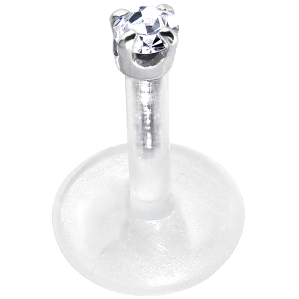 16G 1/4 Solid 14K White Gold 1.5mm CZ Bioplast Push in Cartilage Earring