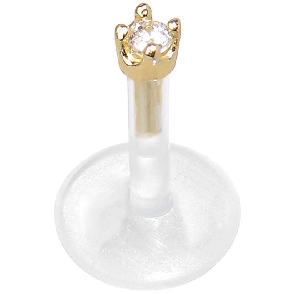 16G 1/4 Solid 14K Yellow Gold 1.5mm CZ Bioplast Push in Cartilage Earring