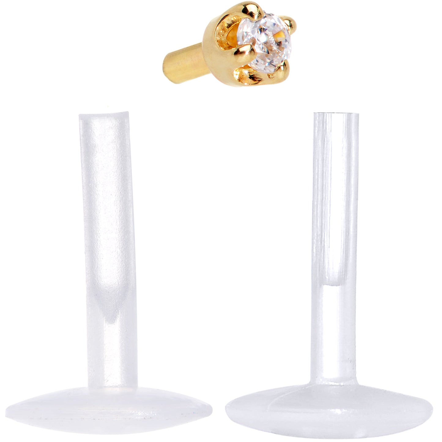 16G 1/4 Solid 14K Yellow Gold 1.5mm CZ Bioplast Push in Cartilage Earring