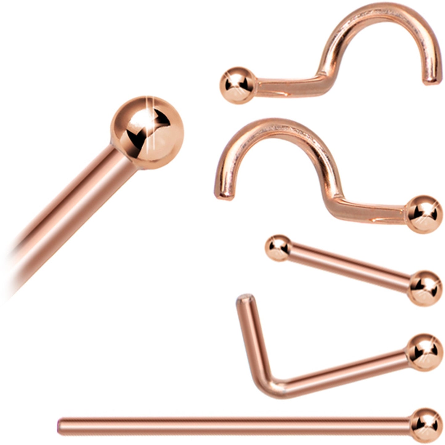 Solid 14K Rose Gold 1.5mm Ball Nose Ring