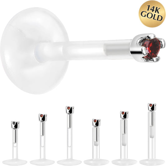 Solid 14K White Gold January 1.5mm CZ Bioplast Push in Labret Monroe