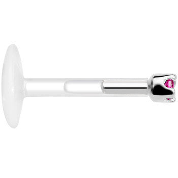 Solid 14K White Gold July 1.5mm CZ Bioplast Push in Labret Monroe